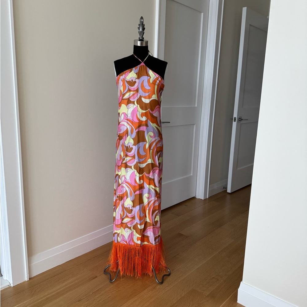 Colorful Halter Maxi Dress with Fringe